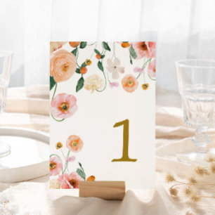 Tarjeta De Mesa Tabla de amapola rosa 1 Número de tabla Boda