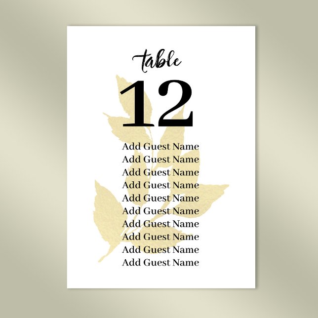 Tarjeta De Mesa Tabla de asientos número de tabla Boda de hojas de (Stylishly Personalize with Your Custom Table Number & Guest Names.)
