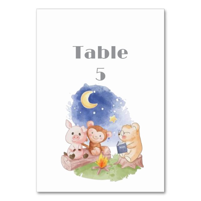 Tarjeta De Mesa Tabla de Baby Shower de animales de Woodland (Anverso)