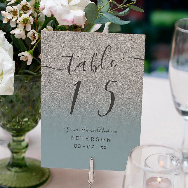 Tarjeta De Mesa Tabla de boda de guiones azul polvoriento purpurin (Subido por el creador)