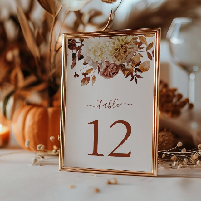 Tarjeta De Mesa Tabla de Bodas botánicos de la acuarela de Terraco (Terracotta Fall Watercolor Botanical Wedding Table Number by Painted Paperie
)