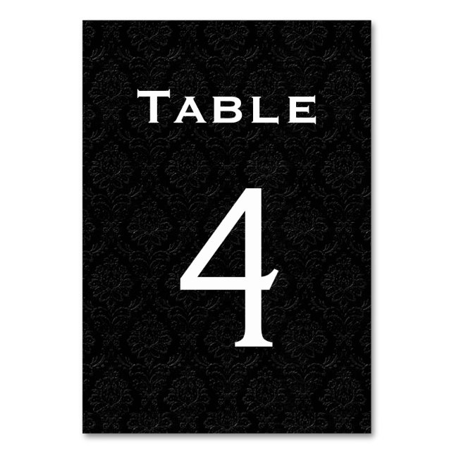 Tarjeta De Mesa Tabla de bodas de damasco negro número 4 (Reverso)