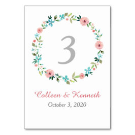 Tarjeta De Mesa Tabla de Bodas de flor de primavera azul rosa