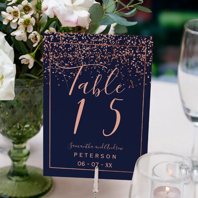 Tarjeta De Mesa tabla de bodas de guiones azul marino de confetti  (Subido por el creador)