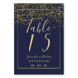 Tarjeta De Mesa tabla de bodas de guiones azul marino de moda gold