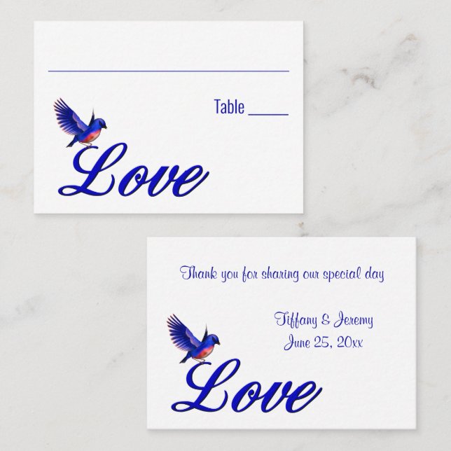 Tarjeta De Mesa Tabla de Bodas de Love Bluebird (Anverso / Reverso)