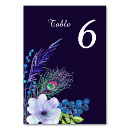 Tarjeta De Mesa Tabla de Bodas de plumas florales Blue Boho