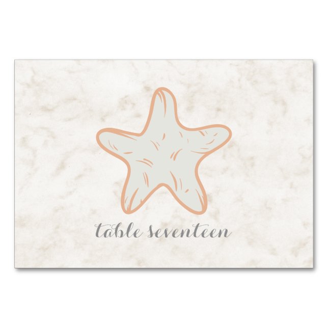 Tarjeta De Mesa Tabla de Bodas de Starfish Rústico naranja (Anverso)