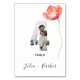 Tarjeta De Mesa Tabla de Bodas rojos de amapola moderna número 4