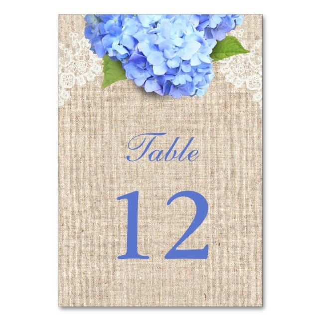 Tarjeta De Mesa Tabla de Bodas Rústicos de Hidrangea Azul Lace & B (Anverso)
