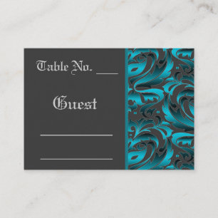 Tarjeta De Mesa Tabla de bodas Verde azuladas oscuras de damasco T