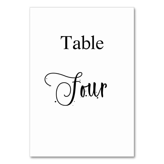 Tarjeta De Mesa Tabla de caligrafía blanca negra cuatro elegante (Anverso)