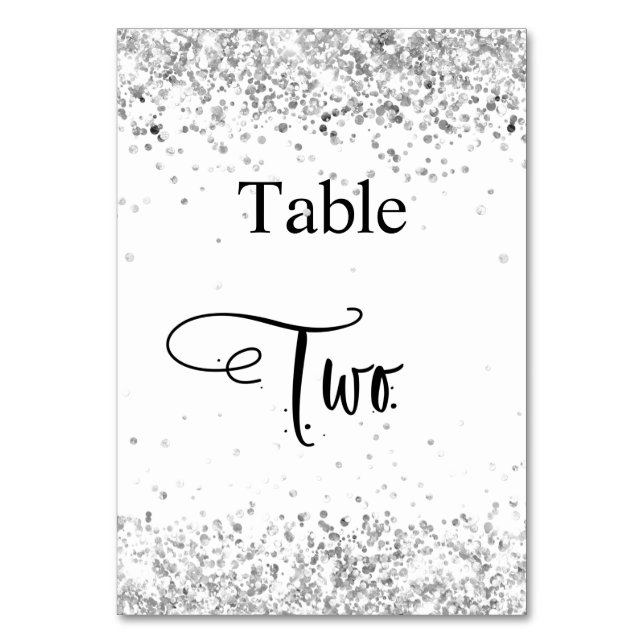 Tarjeta De Mesa Tabla de caligrafía de purpurina blanco plateado 2 (Anverso)