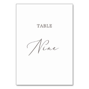Tarjeta De Mesa Tabla De Caligrafía De Taupe Delicada Nueve Número