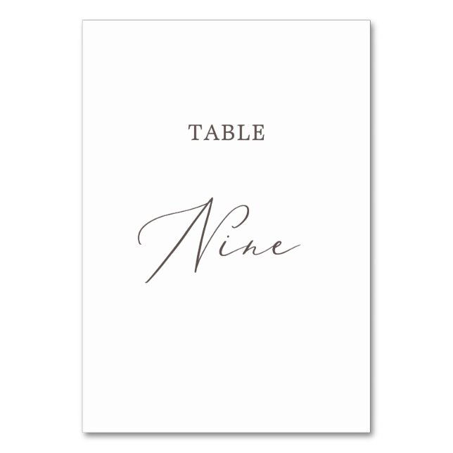 Tarjeta De Mesa Tabla De Caligrafía De Taupe Delicada Nueve Número (Anverso)