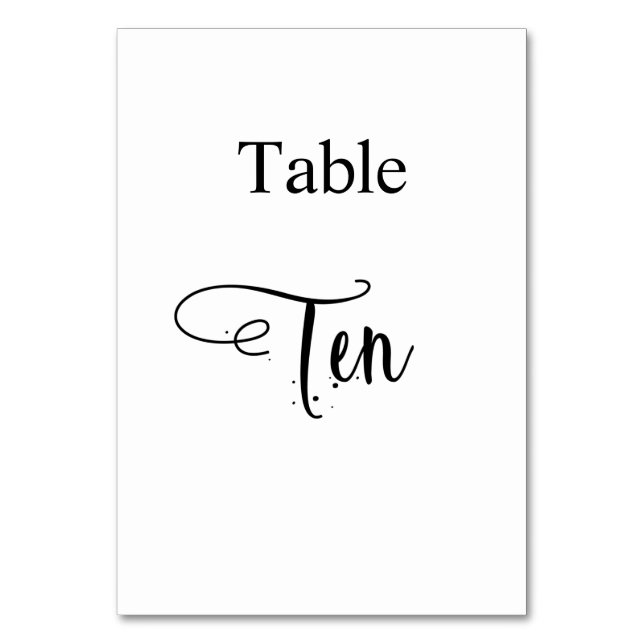 Tarjeta De Mesa Tabla de caligrafía elegante blanca negra diez 10 (Anverso)