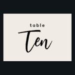 Tarjeta De Mesa Tabla de guiones modernos 10 Diez Bodas fuera de b<br><div class="desc">Tabla de guiones modernos 10 Número de tabla 10 Boda o Fiesta de cena fuera de blanco. El 10 está escrito en una moda moderna con letras a mano. El color de fondo de este número de tabla es modificable por color, sólo tiene que hacer clic en el botón personalizar...</div>
