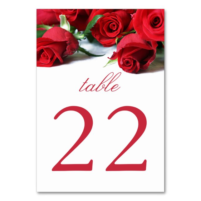Tarjeta De Mesa Tabla de rosas rojas románticas número grande (Reverso)