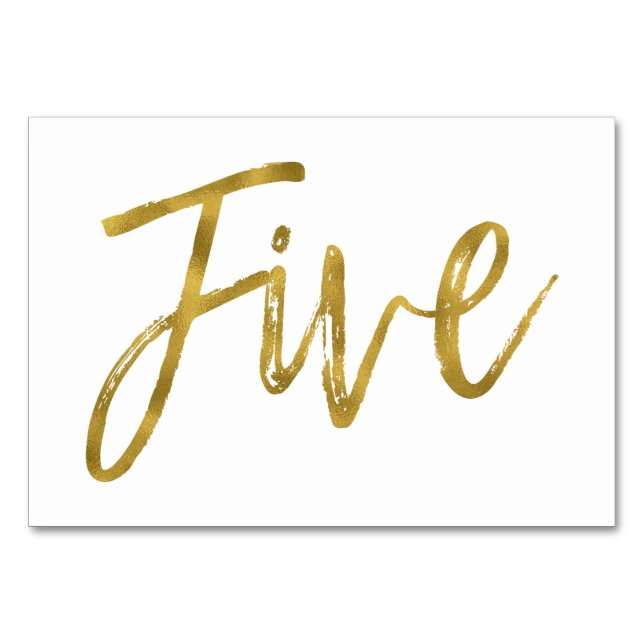 Tarjeta De Mesa Tabla elegante dorada y blanca número cinco (Anverso)