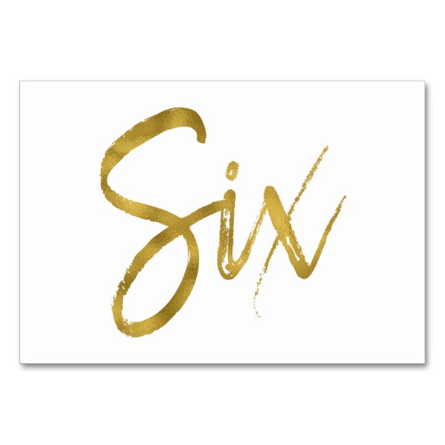 Tarjeta De Mesa Tabla elegante dorada y blanca número seis (Anverso)