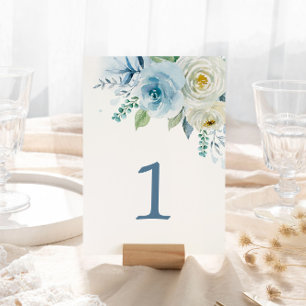 Tarjeta De Mesa Tabla Floral Azul Dusto 1 Número de tabla Boda
