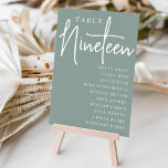 Tarjeta De Mesa Tabla manuscrita 190   Nombres de invitados<br><div class="desc">Las tarjetas de número de tabla simples y de moda en Eucalyptus Green y white hacen una declaración elegante en su boda o evento. Las funciones de diseño "table [number]" se encuentran en una mezcla impresionante de letras clásicas de sif y manuscritas, con nombres de invitados individuales debajo. El diseño...</div>