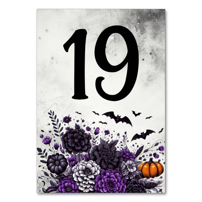Tarjeta De Mesa Tabla Murciélagos y Flores Número 19 (Anverso)