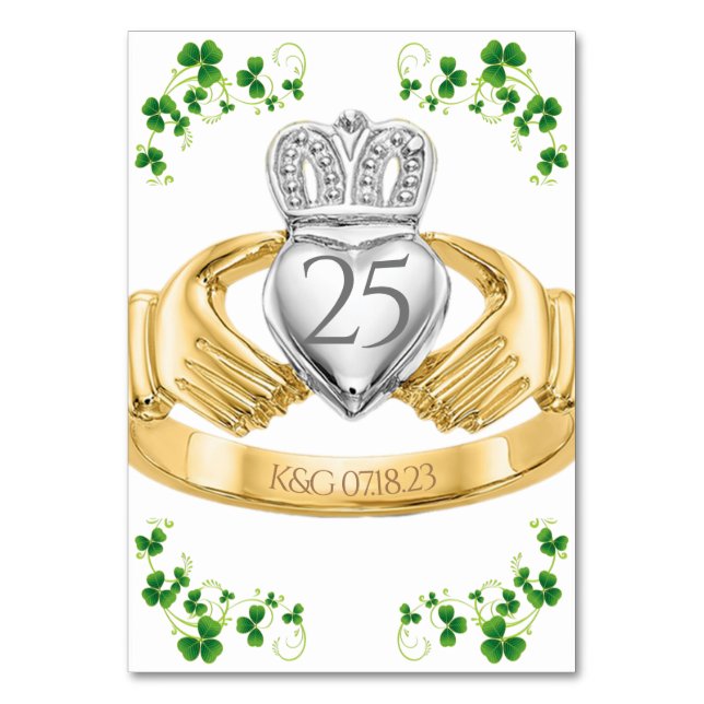 Tarjeta De Mesa Tabla N de Bodas de anillo de claddagh (Anverso)