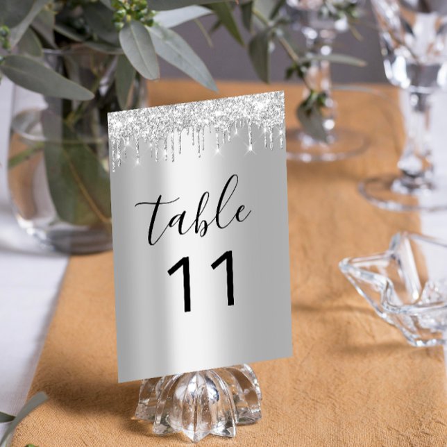 Tarjeta De Mesa Tabla Nuber Plata Gris Gris Gris Dris Negro Sparkl (Table Nuber Silver Gray Grey Drips Black Sparkly Table Number)