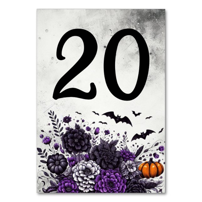 Tarjeta De Mesa Tabla Número 20 de Murciélagos y Flores (Anverso)