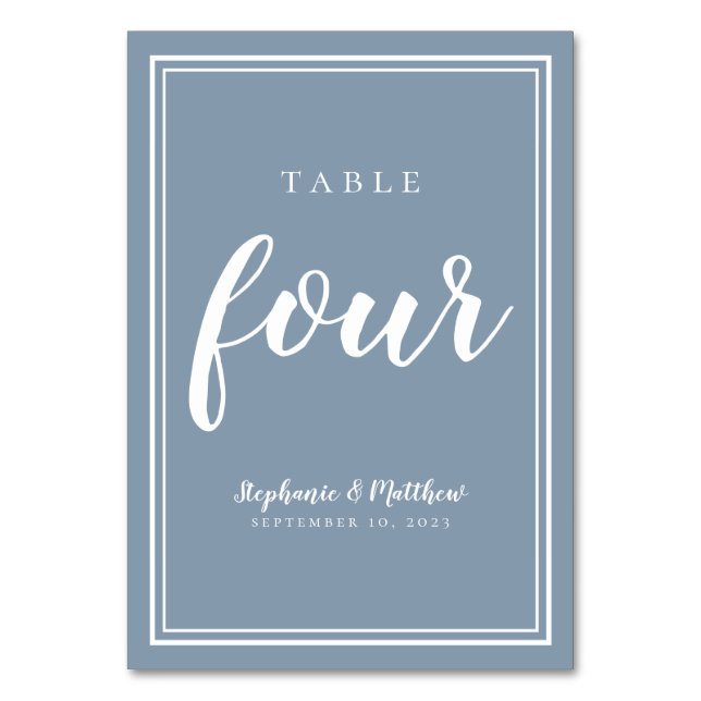 Tarjeta De Mesa Tabla número cuatro Boda simple azul turbio (Anverso)