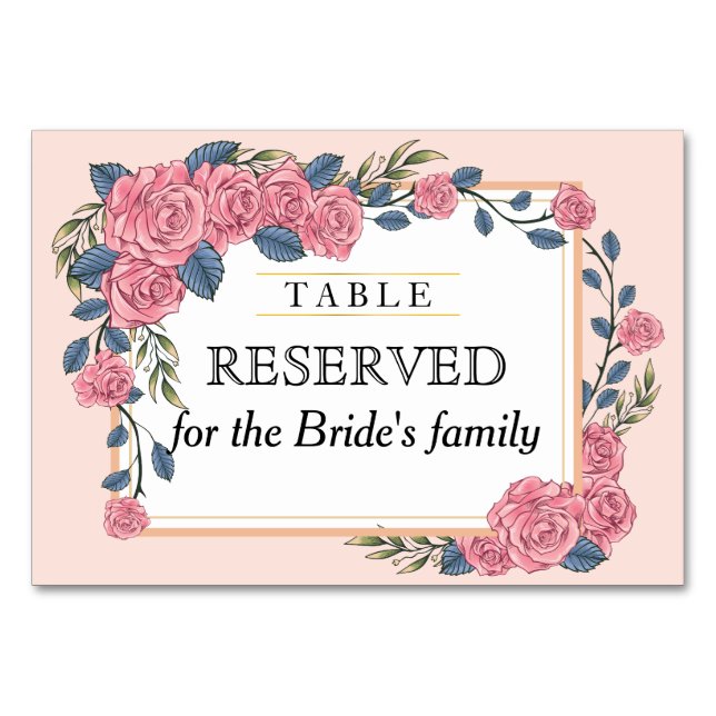 Tarjeta De Mesa Tabla reservada de boda de cuadros de rosa de arte (Anverso)