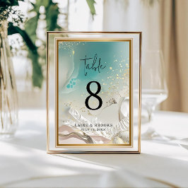 Tarjeta De Mesa Table Number | Ethereal Shoreline Teal Ocean