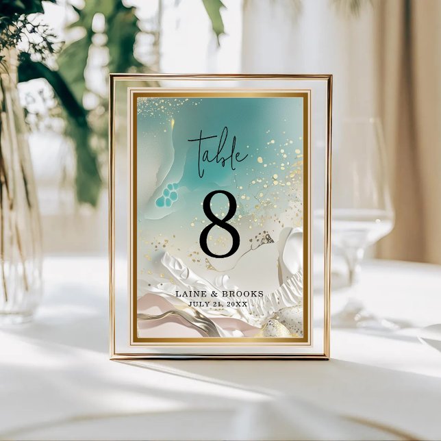 Tarjeta De Mesa Table Number | Ethereal Shoreline Teal Ocean (Subido por el creador)