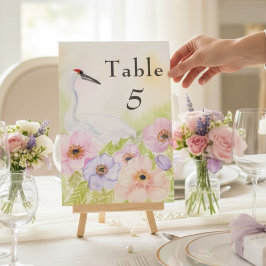 Tarjeta De Mesa Table Number Whooping Crane Anemones 