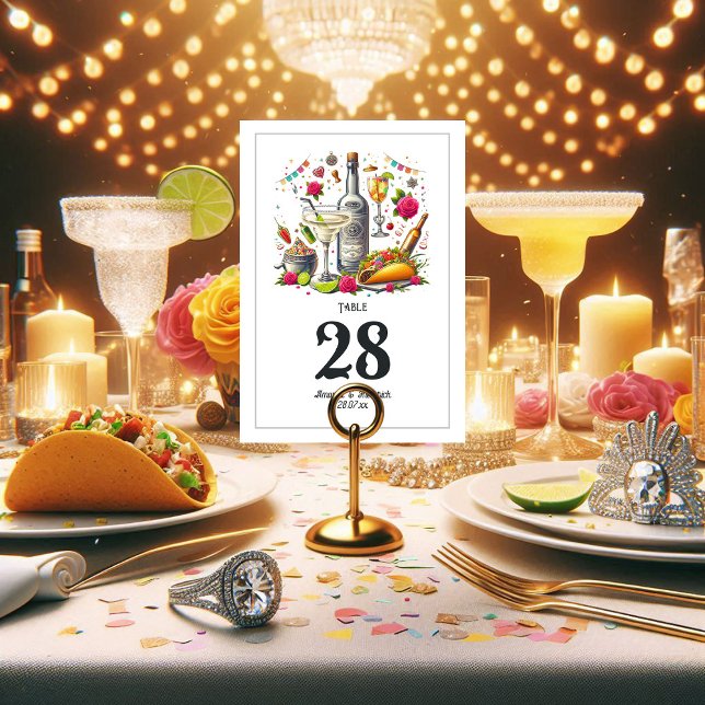 Tarjeta De Mesa Tacos divertidos y Boda de Tequila Fiesta (Lively and Fun Tacos and Tequila Fiesta Wedding Table Number Card)