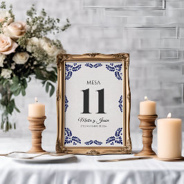 Tarjeta De Mesa Talavera Black Floral Minimalist Spanish Wedding