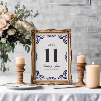 Tarjeta De Mesa Talavera Black Floral Minimalist Spanish Wedding