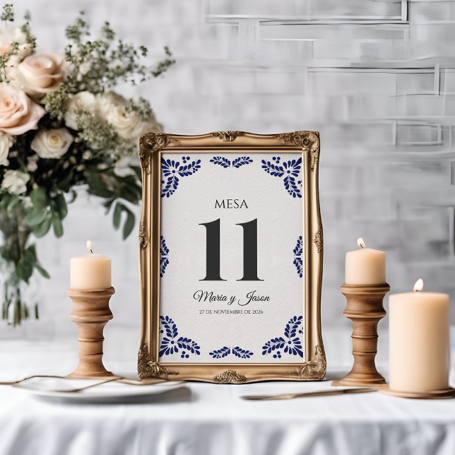 Tarjeta De Mesa Talavera Black Floral Minimalist Spanish Wedding (Talavera Black Floral Minimalist Spanish Wedding Table Number)