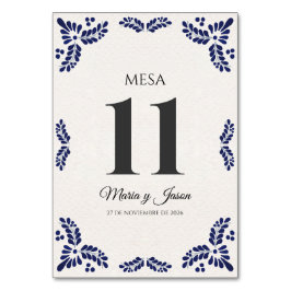 Tarjeta De Mesa Talavera Black Floral Minimalist Spanish Wedding