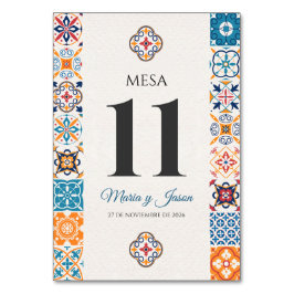 Tarjeta De Mesa Talavera Colorful Floral Fiesta Spanish Wedding
