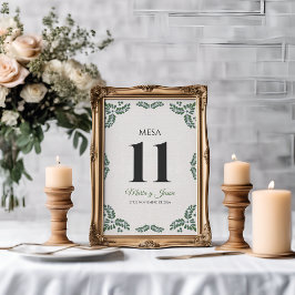 Tarjeta De Mesa Talavera Green Floral Minimalist Spanish Wedding