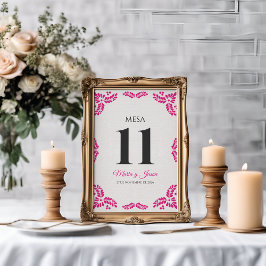 Tarjeta De Mesa Talavera Pink Floral Minimalist Spanish Wedding