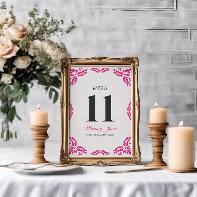 Tarjeta De Mesa Talavera Pink Floral Minimalist Spanish Wedding (Talavera Pink Floral Minimalist Spanish Wedding Table Number)