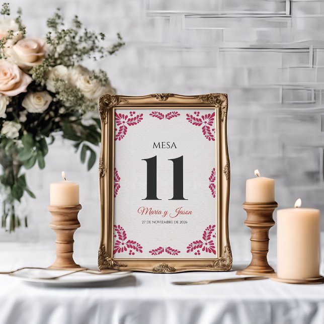 Tarjeta De Mesa Talavera Red Floral Minimalist Spanish Wedding (Talavera Red Floral Minimalist Spanish Wedding Table Number)