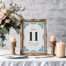 Tarjeta De Mesa Talavera Turquoise Minimalist Spanish Wedding