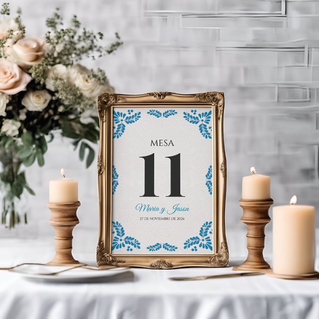 Tarjeta De Mesa Talavera Turquoise Minimalist Spanish Wedding (Talavera Turquoise Minimalist Spanish Wedding Table Number)