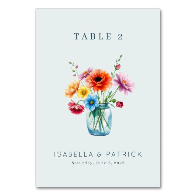 Tarjeta De Mesa Tarrito de Acuarela Floral Alegre (Anverso)