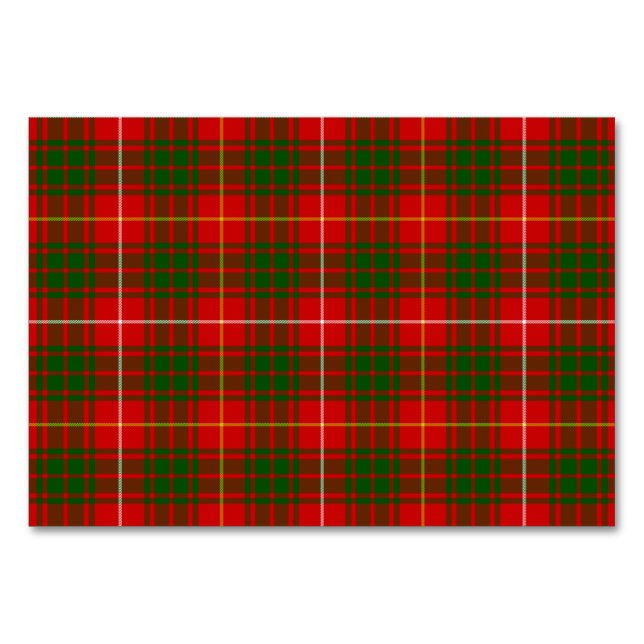 Tarjeta De Mesa Tartan Bruce rojo verde a cuadros (Anverso)