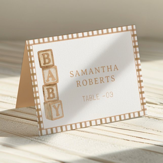 Tarjeta De Mesa Taupe Baby Blocks Editable Tent Cards | Place Card (Baby Shower Table Number)